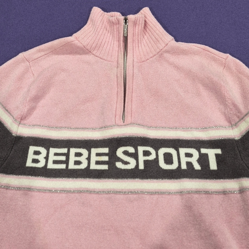 Bebe Sport Logo Light Pink/Taupe Turtle Neck Sweater - XS/Petites. - Picture 3 of 6